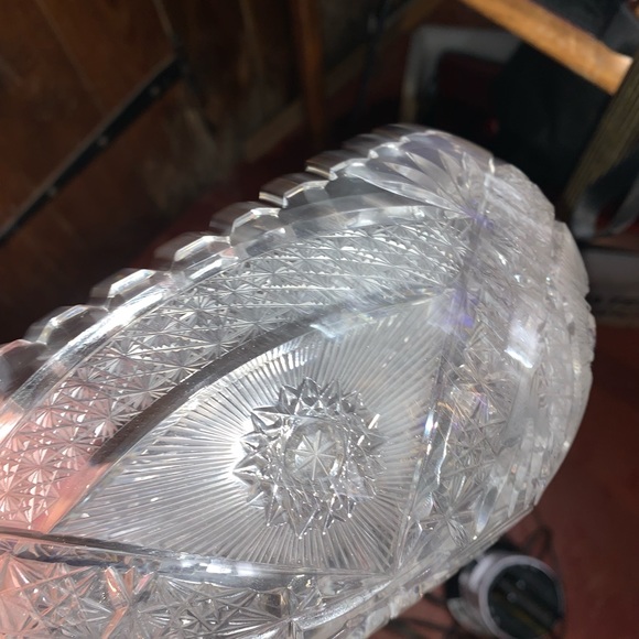 Beautiful Antique Heavy Cut Glass Oval Bowl High End - Picture 9 of 16